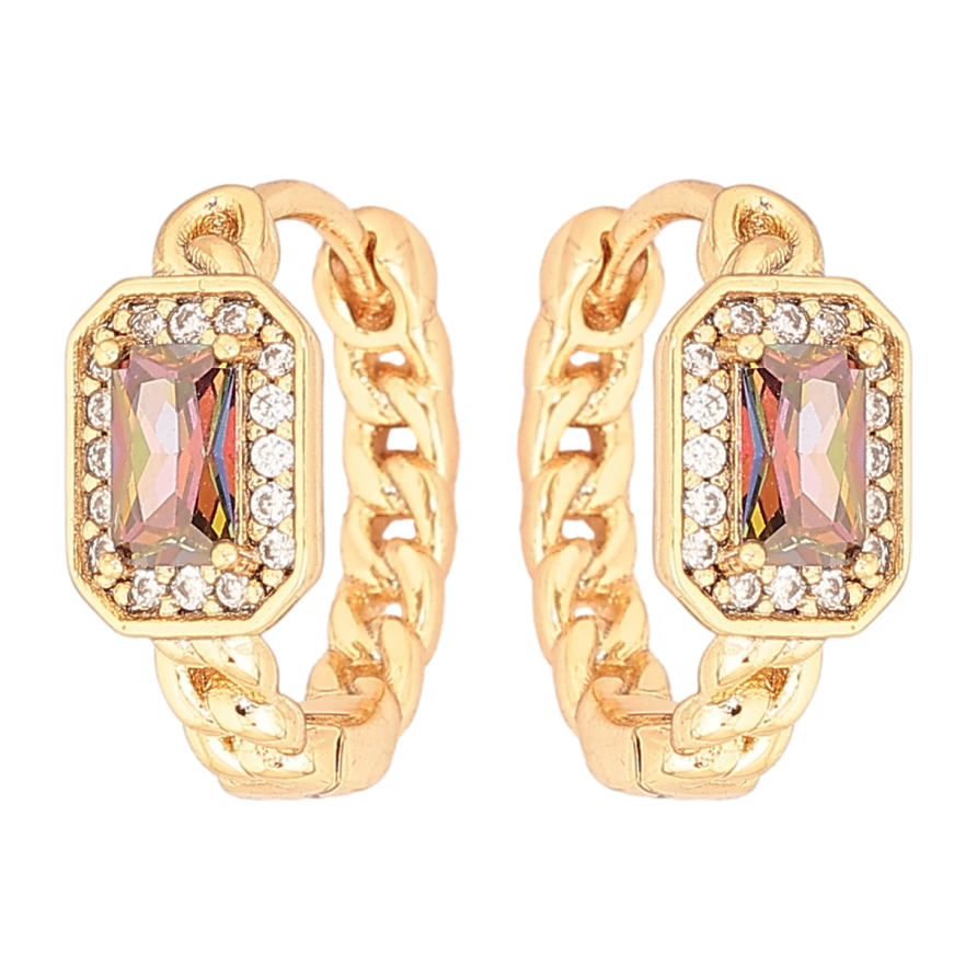 Сережки Xuping Позолота 18K колечка «Візерунок ланцюжок з кристалом хамелеон» фото №1 Сережки Xuping Позолота 18K колечка «Візерунок ланцюжок з кристалом хамелеон» фото №1