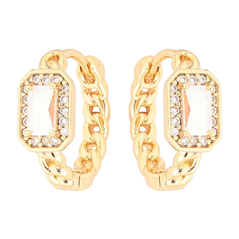 Серьги Xuping Позолота 18K колечки Узор цепочка с радужным кристаллом фото №1