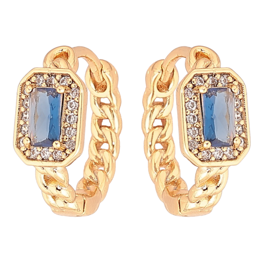 Серьги Xuping Позолота 18K колечки Узор цепочка с синим кристаллом фото №1 Серьги Xuping Позолота 18K колечки Узор цепочка с синим кристаллом фото №1