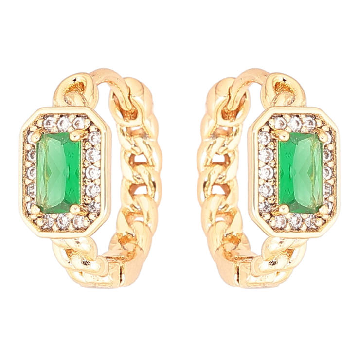 Серьги Xuping Позолота 18K колечки Узор цепочка с зеленым кристаллом фото №2