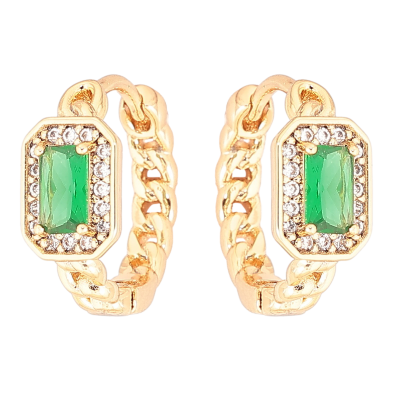 Сережки Xuping Позолота 18K колечка «Візерунок ланцюжок з зеленым кристалом» фото №3 Сережки Xuping Позолота 18K колечка «Візерунок ланцюжок з зеленым кристалом» фото №3