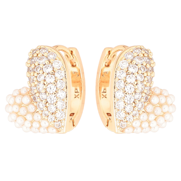 Сережки Xuping Позолота 18K колечка «Сердечка з кристалами та перлинами» фото №2 Сережки Xuping Позолота 18K колечка «Сердечка з кристалами та перлинами» фото №2