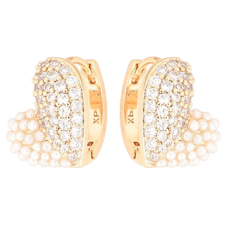 Серьги Xuping Позолота 18K колечки Сердечки с кристаллами и жемчужинами фото №2 Серьги Xuping Позолота 18K колечки Сердечки с кристаллами и жемчужинами фото №2
