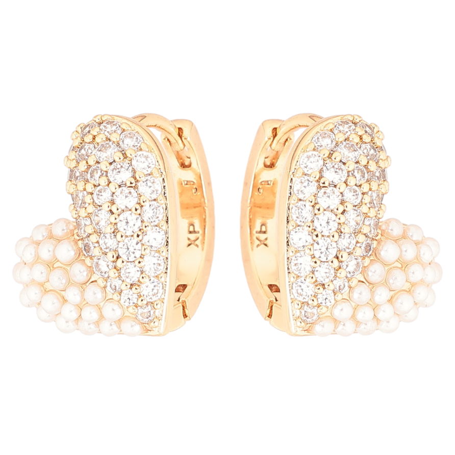 Сережки Xuping Позолота 18K колечка «Сердечка з кристалами та перлинами» фото №1