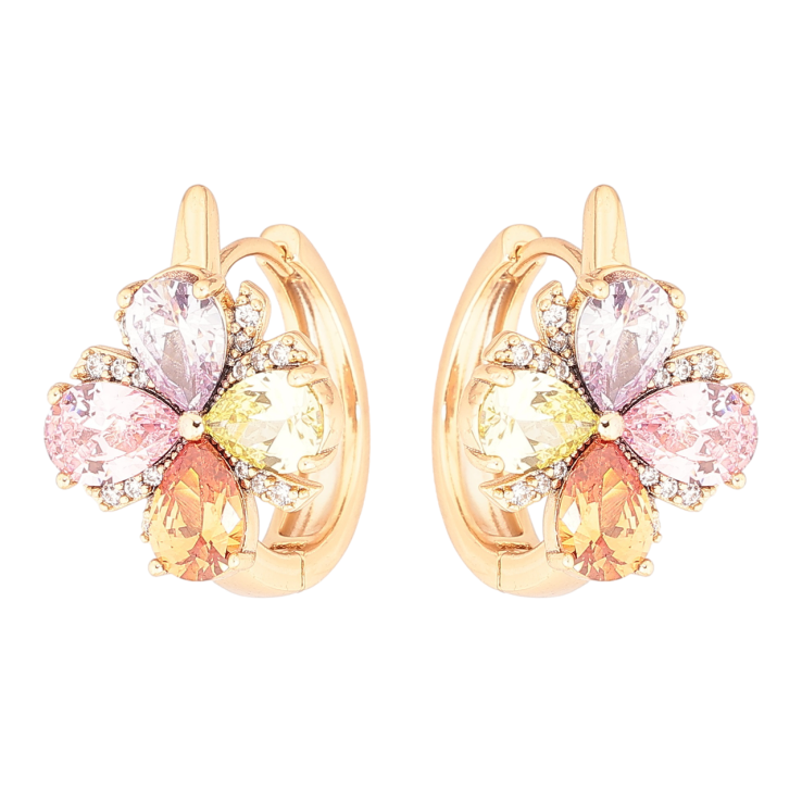 Серьги Xuping Позолота 18K колечки Цветочки из разноцветных кристаллов фото №10