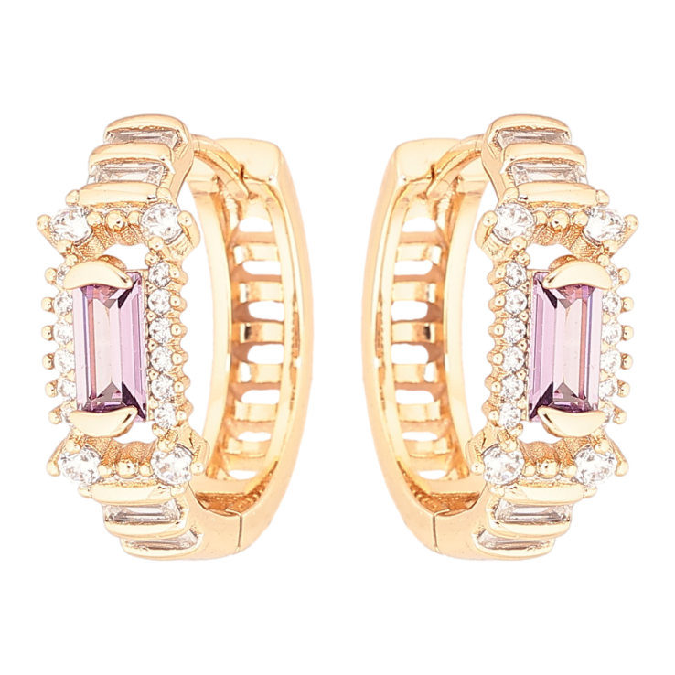 Серьги Xuping Позолота 18K колечки Декоративный узор с сиреневыми кристаллами фото №6 Серьги Xuping Позолота 18K колечки Декоративный узор с сиреневыми кристаллами фото №6