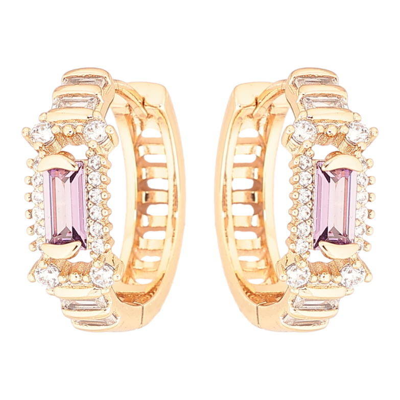 Серьги Xuping Позолота 18K колечки Декоративный узор с сиреневыми кристаллами фото №10 Серьги Xuping Позолота 18K колечки Декоративный узор с сиреневыми кристаллами фото №10