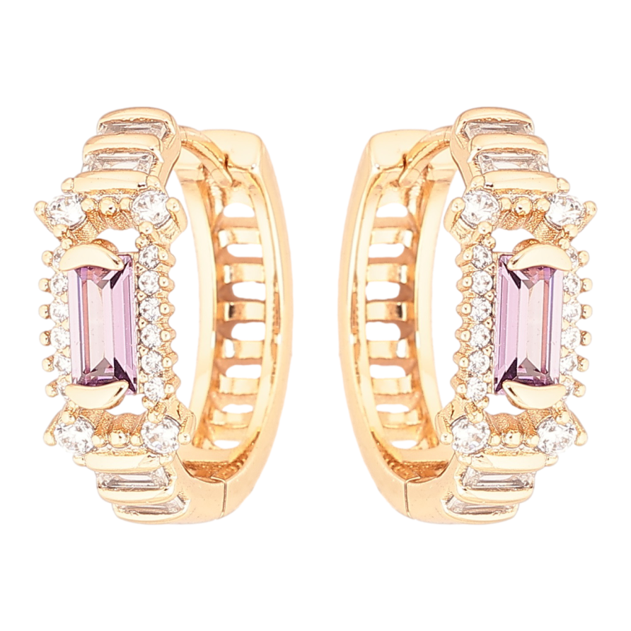 Серьги Xuping Позолота 18K колечки Декоративный узор с сиреневыми кристаллами фото №1 Серьги Xuping Позолота 18K колечки Декоративный узор с сиреневыми кристаллами фото №1
