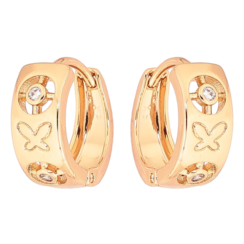 Серьги Xuping Позолота 18K колечки Декоративный узор с кристаллами и бабочками фото №2 Серьги Xuping Позолота 18K колечки Декоративный узор с кристаллами и бабочками фото №2
