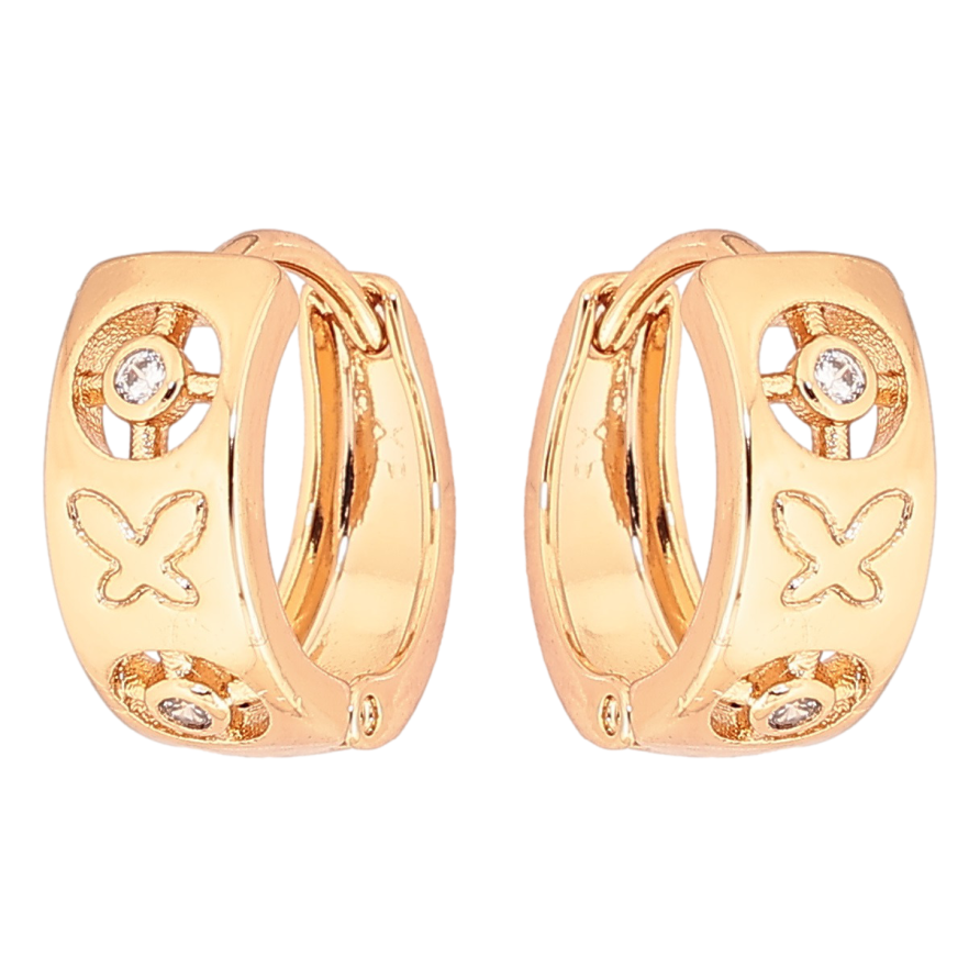 Серьги Xuping Позолота 18K колечки Декоративный узор с кристаллами и бабочками фото №1 Серьги Xuping Позолота 18K колечки Декоративный узор с кристаллами и бабочками фото №1