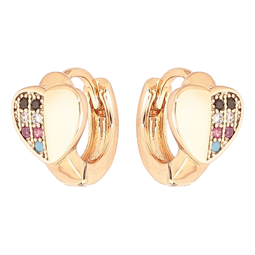 Сережки Xuping Позолота 18K колечка «Сердечка з різнокольоровими кристалами» фото №1