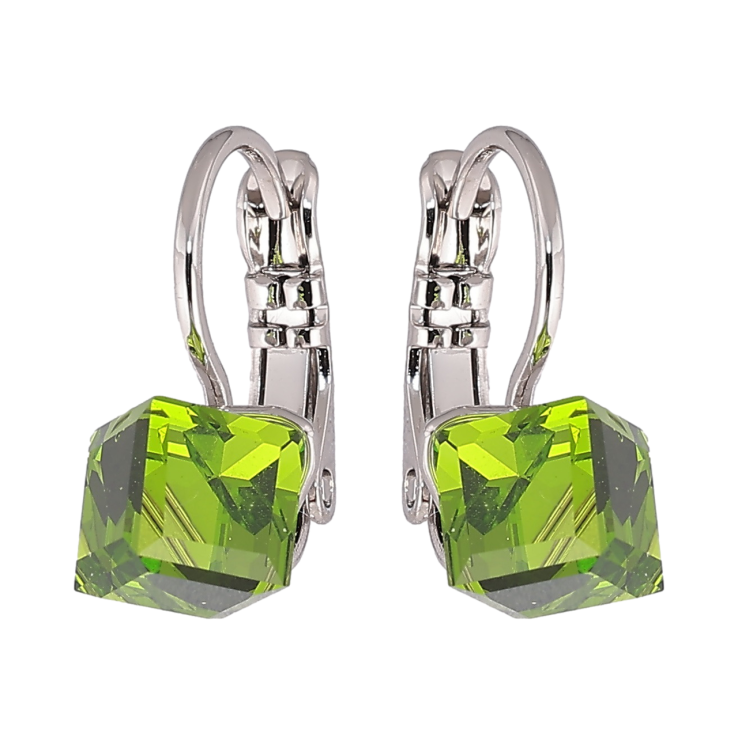 Сережки Xuping колір Родій з кристалами Swarovski французький замок «Кубики Olivine» 6х6мм фото №2