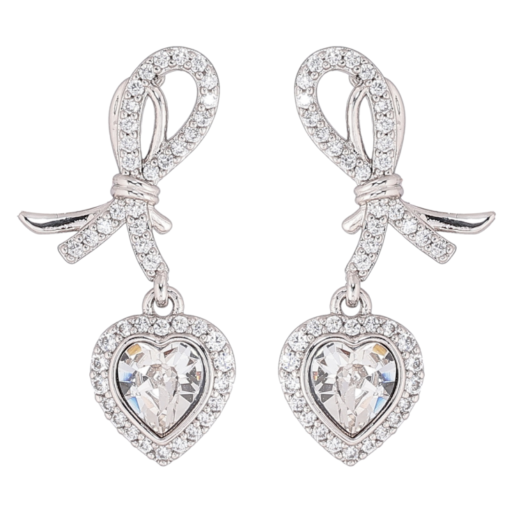Сережки Xuping колір Родій з кристалами Swarovski пусети «Петельки з кришталевими сердечками Clear» фото №3