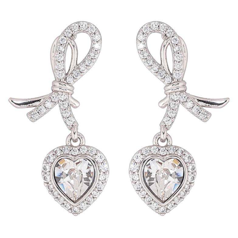 Серьги Xuping цвет Родий с кристаллами Swarovski пусеты Петельки с кристальными сердечками Clear фото №5