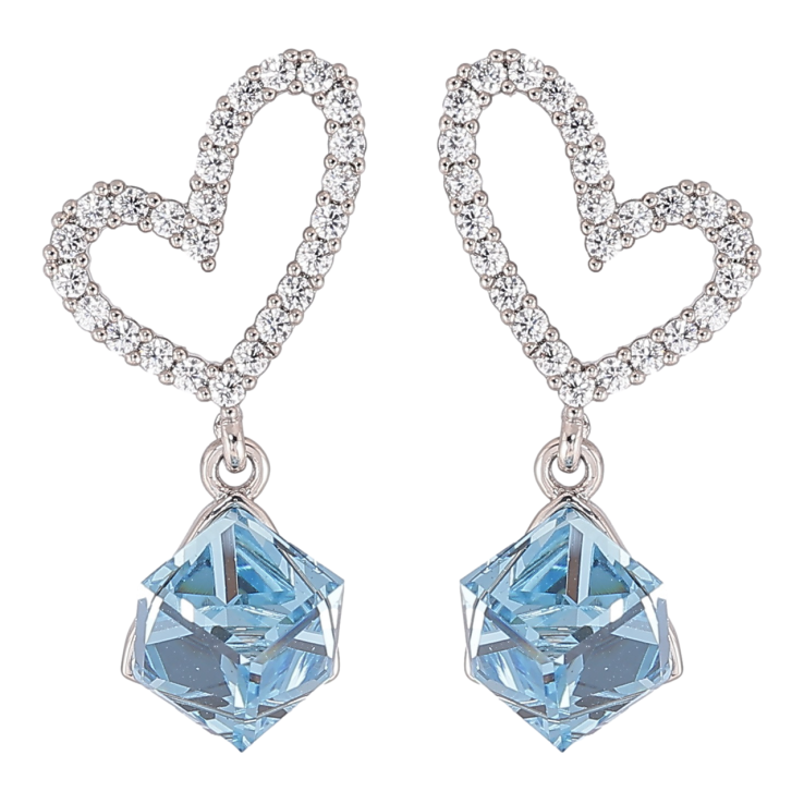 Сережки Xuping колір Родій з кристалами Swarovski пусети «Сердечка з кубиками Aquamarine» фото №21