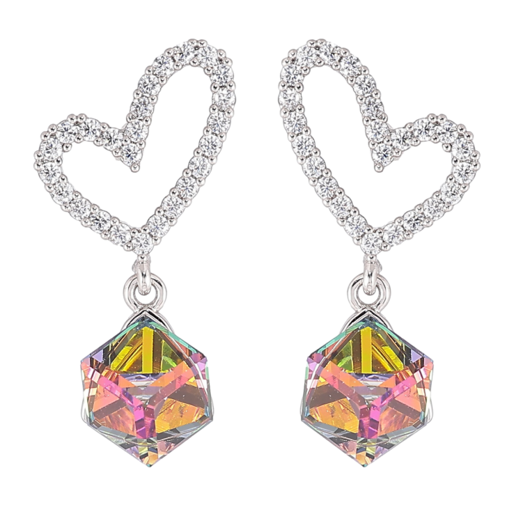 Сережки Xuping колір Родій з кристалами Swarovski пусети «Сердечка з кубиками Vitrail Medium» фото №7