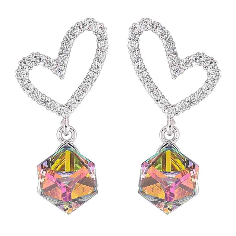 Сережки Xuping колір Родій з кристалами Swarovski пусети «Сердечка з кубиками Vitrail Medium» фото №4