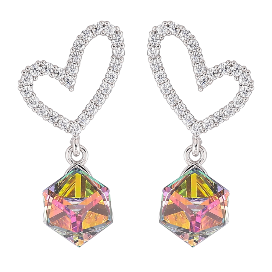 Серьги Xuping цвет Родий с кристаллами Swarovski пусеты Сердечки с кубиками Vitrail Medium фото №1