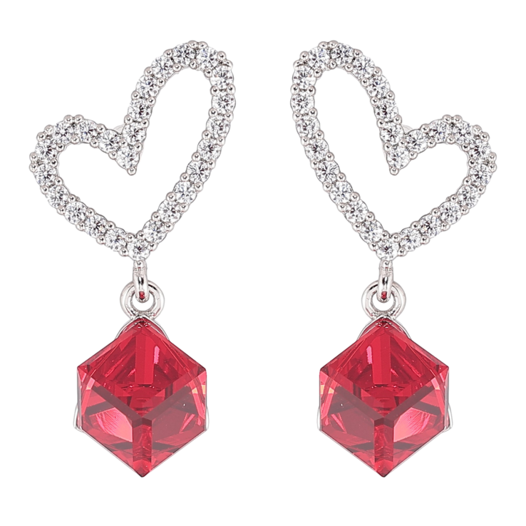 Сережки Xuping колір Родій з кристалами Swarovski пусети «Сердечка з кубиками Siam» фото №8