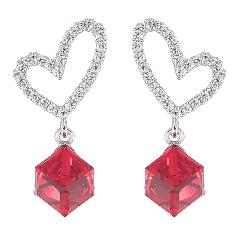 Сережки Xuping колір Родій з кристалами Swarovski пусети «Сердечка з кубиками Siam» фото №2