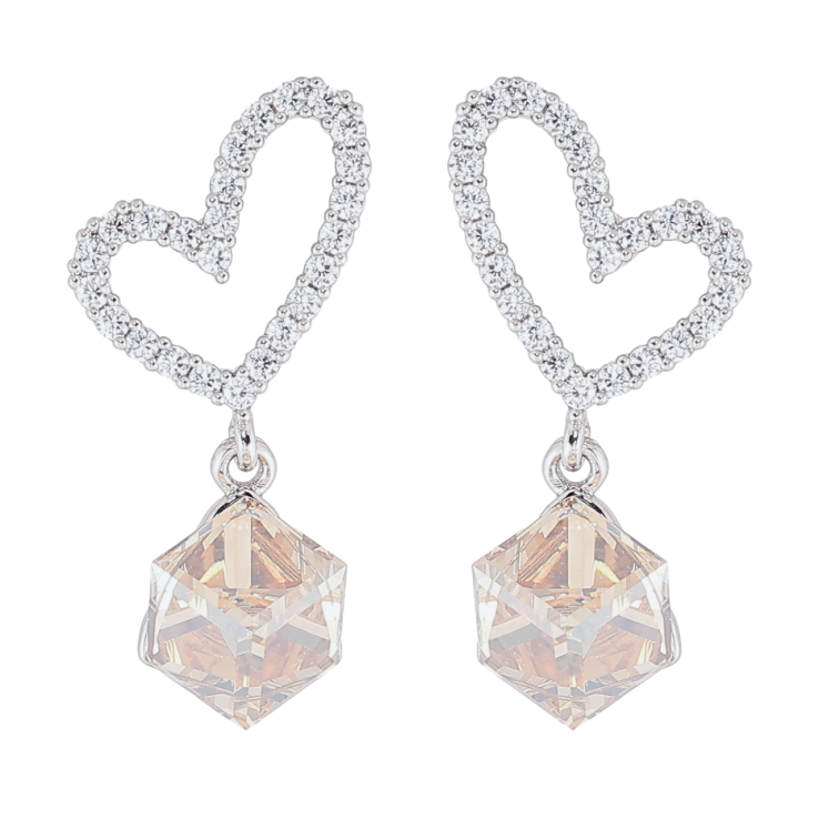Сережки Xuping колір Родій з кристалами Swarovski пусети «Сердечка з кубиками Rose Patina» фото №15