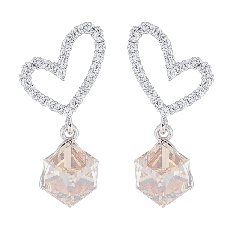 Сережки Xuping колір Родій з кристалами Swarovski пусети «Сердечка з кубиками Rose Patina» фото №11