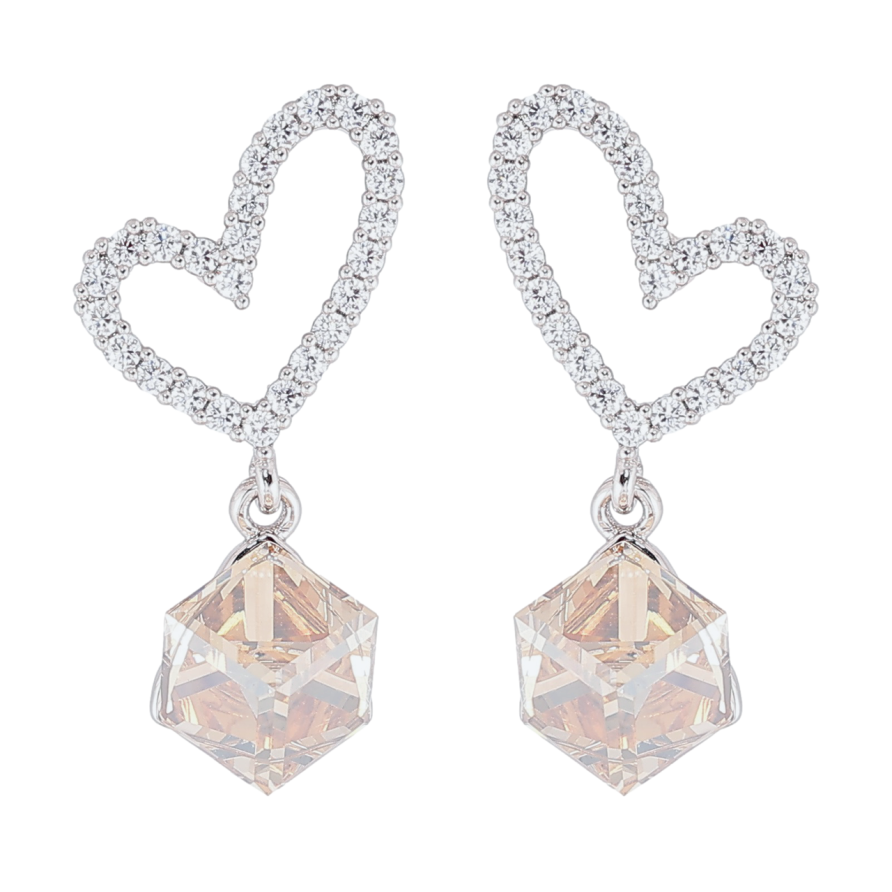 Серьги Xuping цвет Родий с кристаллами Swarovski пусеты Сердечки с кубиками Rose Patina фото №1