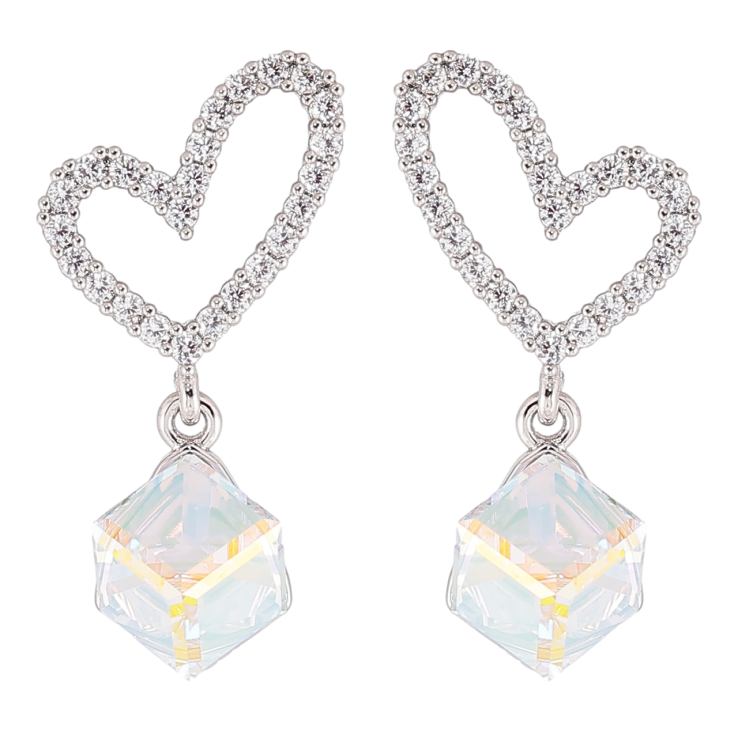 Сережки Xuping колір Родій з кристалами Swarovski пусети «Сердечка з кубиками Shimmer» фото №20