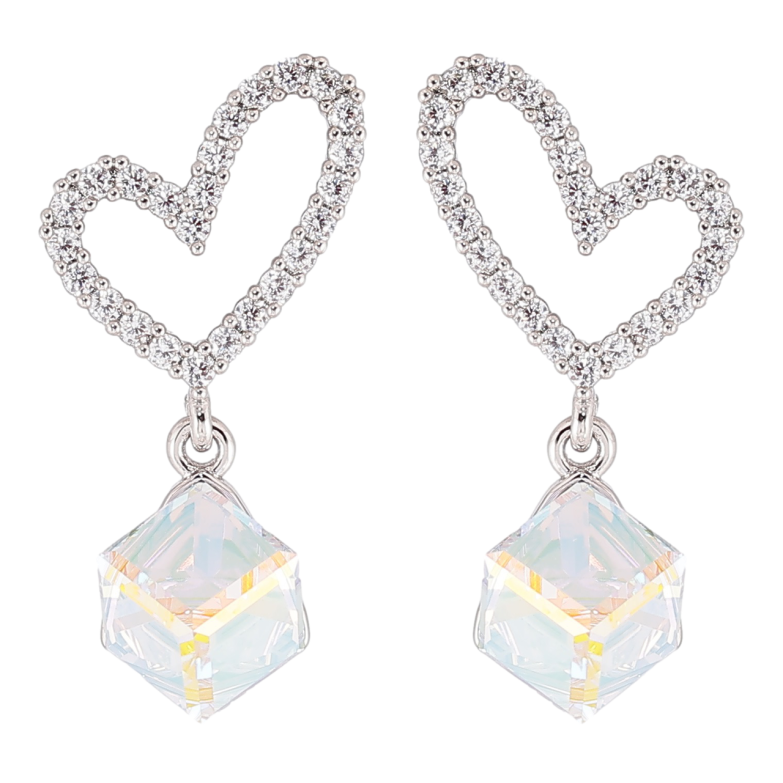 Сережки Xuping колір Родій з кристалами Swarovski пусети «Сердечка з кубиками Shimmer» фото №7 Сережки Xuping колір Родій з кристалами Swarovski пусети «Сердечка з кубиками Shimmer» фото №7