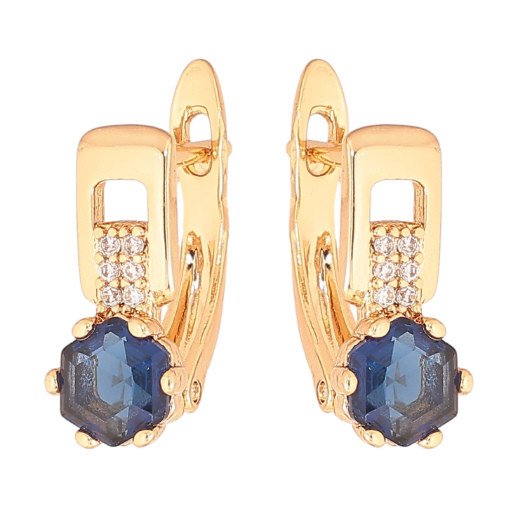 Серьги Xuping Позолота 18K английский замок Узор с шестигранным синим кристаллом фото №19 Серьги Xuping Позолота 18K английский замок Узор с шестигранным синим кристаллом фото №19