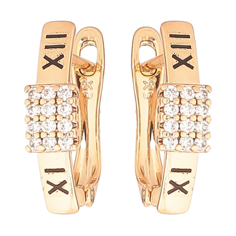 Сережки Xuping Позолота 18K англійський замок «Римські цифри з кристалами» фото №3 Сережки Xuping Позолота 18K англійський замок «Римські цифри з кристалами» фото №3