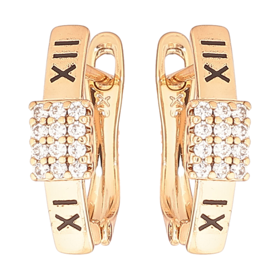 Серьги Xuping Позолота 18K английский замок Римские цифры с кристаллами фото №1