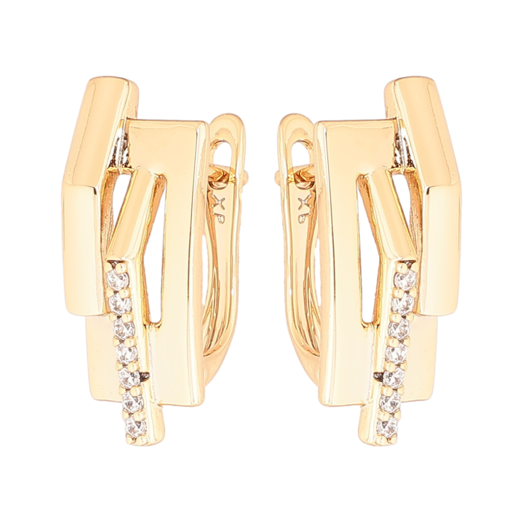 Серьги Xuping Позолота 18K английский замок Декоративный узор с дорожками кристаллов фото №4 Серьги Xuping Позолота 18K английский замок Декоративный узор с дорожками кристаллов фото №4