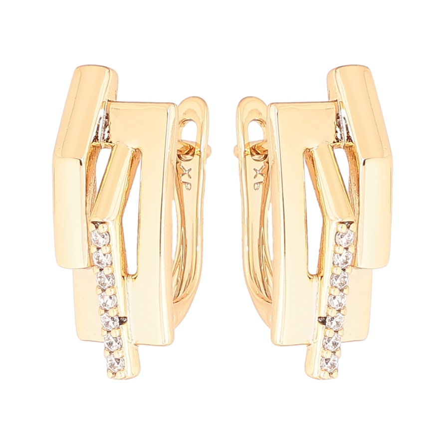 Серьги Xuping Позолота 18K английский замок Декоративный узор с дорожками кристаллов фото №1 Серьги Xuping Позолота 18K английский замок Декоративный узор с дорожками кристаллов фото №1