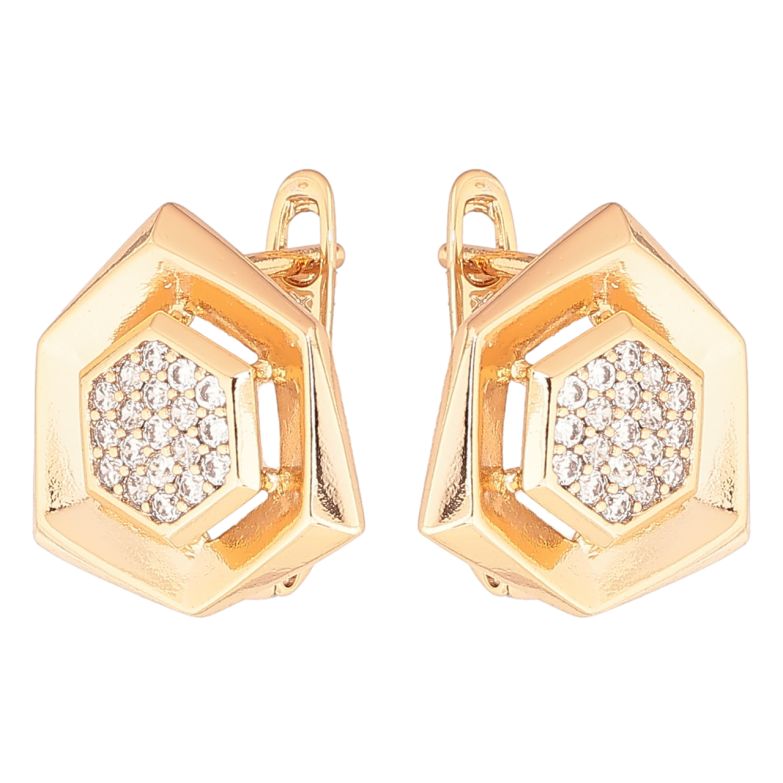 Сережки Xuping Позолота 18K англійський замок «Шестикутники з кристалами» фото №8