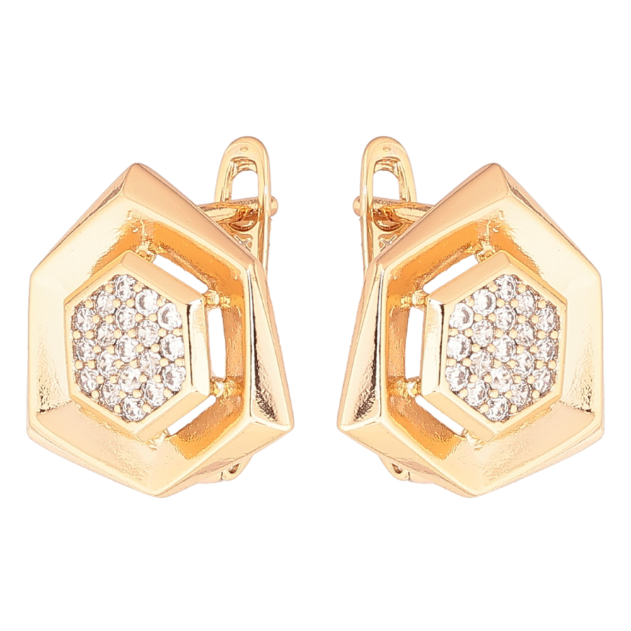 Серьги Xuping Позолота 18K английский замок Шестиугольники с кристаллами фото №1