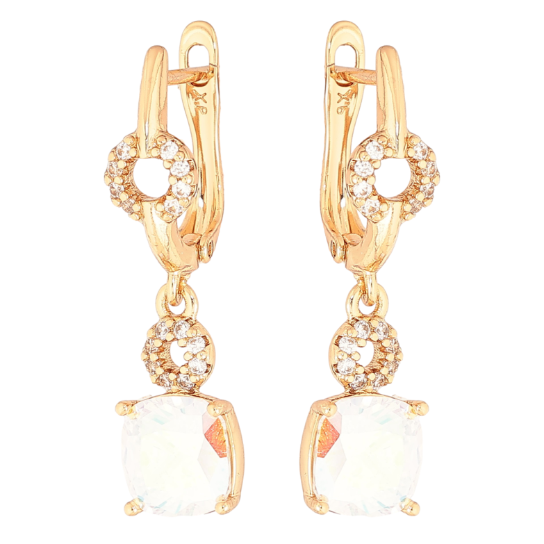 Серьги Xuping Позолота 18K английский замок Подвески с радужными кристаллами фото №2 Серьги Xuping Позолота 18K английский замок Подвески с радужными кристаллами фото №2