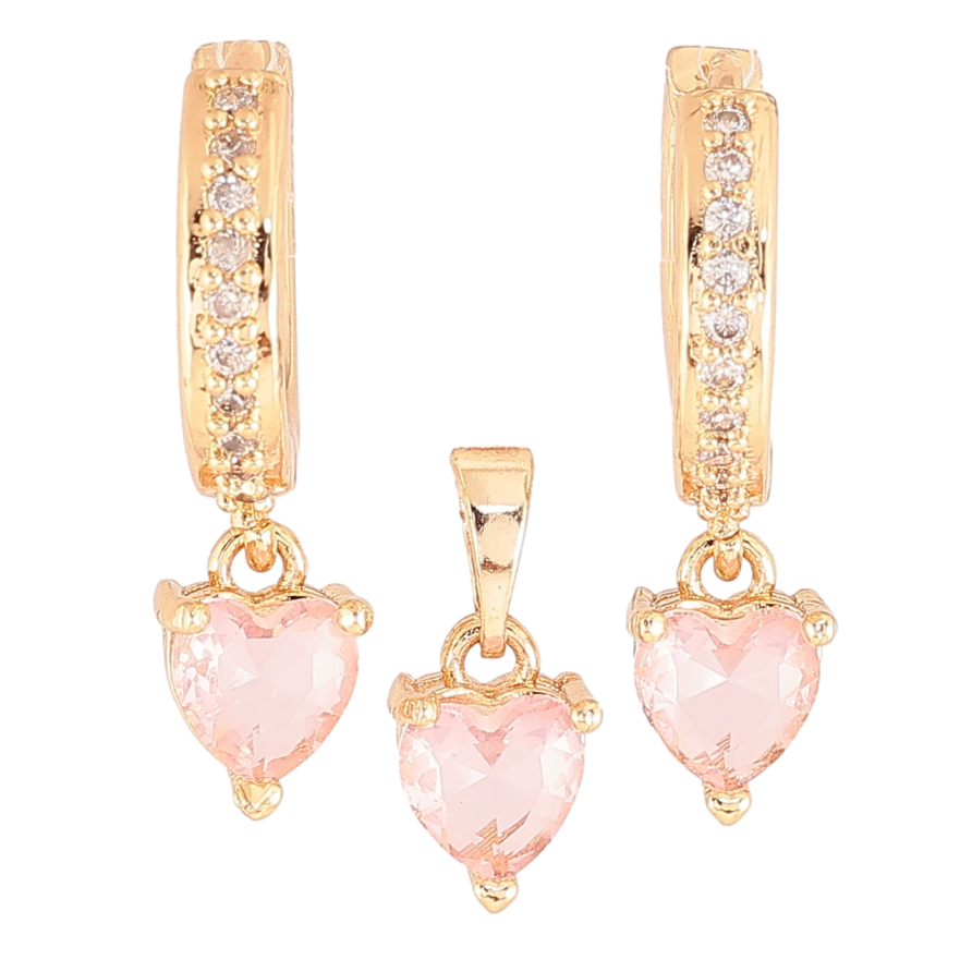 Набор Xuping M&L Цвет 18K Серьги Кулон Розовые кристальные сердечки фото №1