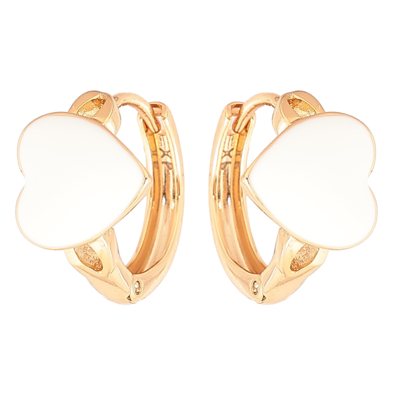 Серьги Xuping Позолота 18K колечки Сердечки с белой эмалью фото №3 Серьги Xuping Позолота 18K колечки Сердечки с белой эмалью фото №3