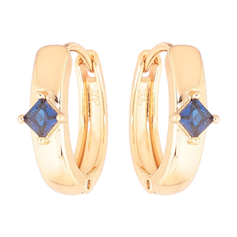 Сережки Xuping Позолота 18K колечка «Візерунок з синім кристалом» фото №3 Сережки Xuping Позолота 18K колечка «Візерунок з синім кристалом» фото №3