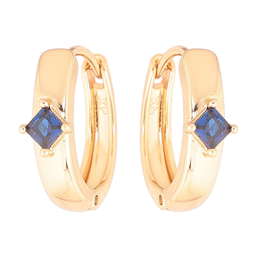 Серьги Xuping Позолота 18K колечки Узор с синим кристаллом фото №1 Серьги Xuping Позолота 18K колечки Узор с синим кристаллом фото №1