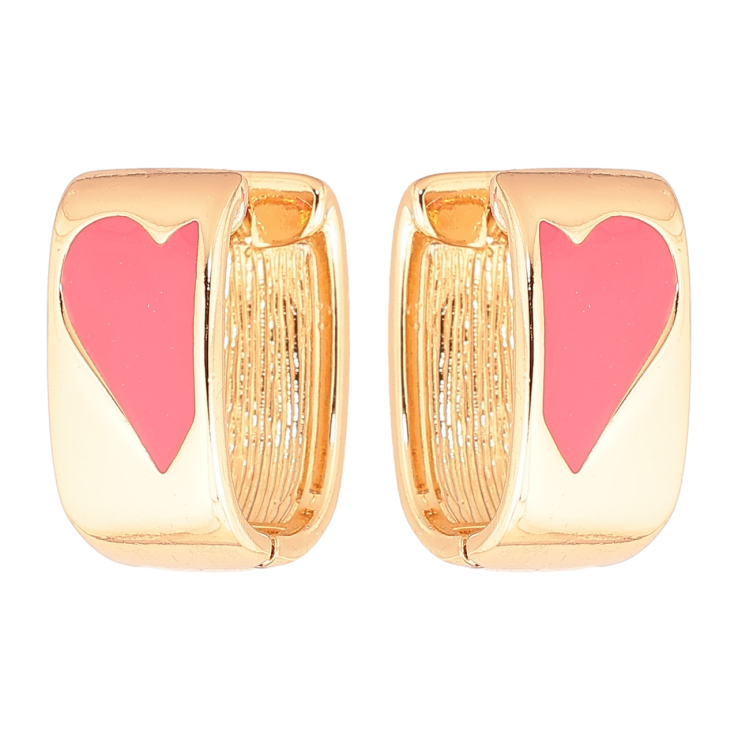 Серьги Xuping Позолота 18K колечки Узор сердечки с розовой эмалью фото №3
