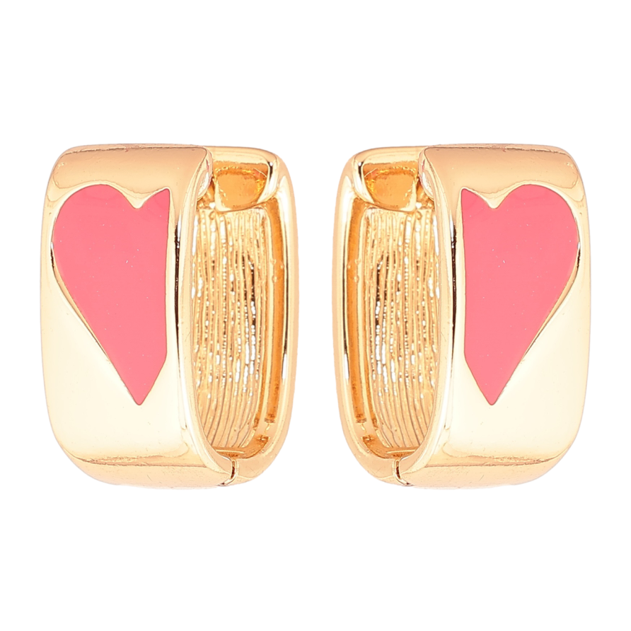 Серьги Xuping Позолота 18K колечки Узор сердечки с розовой эмалью фото №1