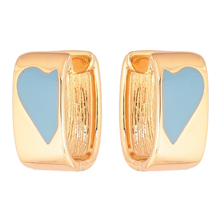 Серьги Xuping Позолота 18K колечки Узор сердечки с голубой эмалью фото №1 Серьги Xuping Позолота 18K колечки Узор сердечки с голубой эмалью фото №1