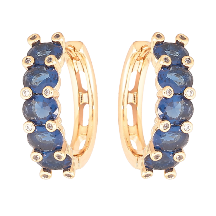Серьги Xuping Позолота 18K колечки Дорожки синих кристаллов фото №2 Серьги Xuping Позолота 18K колечки Дорожки синих кристаллов фото №2
