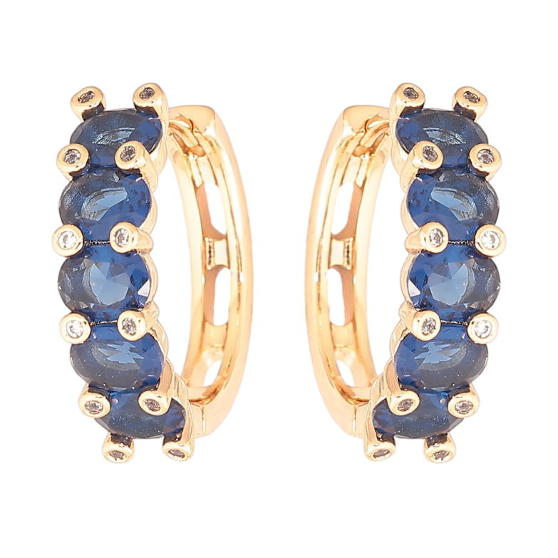 Серьги Xuping Позолота 18K колечки Дорожки синих кристаллов фото №2 Серьги Xuping Позолота 18K колечки Дорожки синих кристаллов фото №2