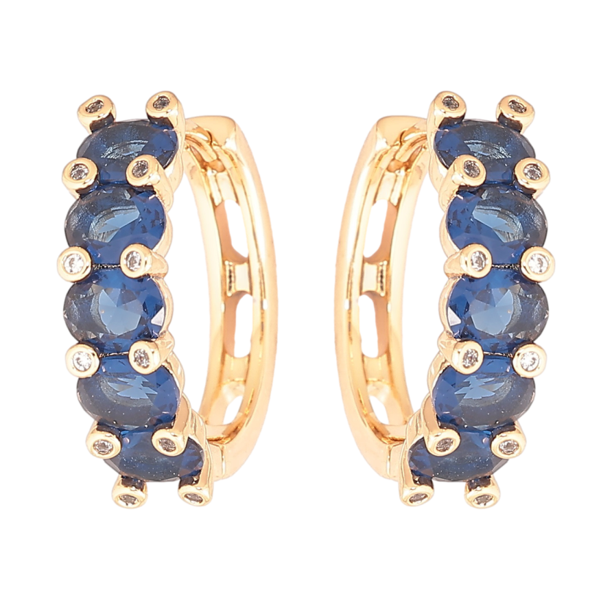 Серьги Xuping Позолота 18K колечки Дорожки синих кристаллов фото №1 Серьги Xuping Позолота 18K колечки Дорожки синих кристаллов фото №1