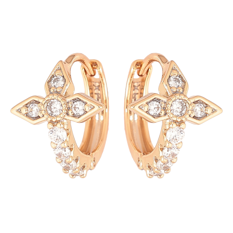 Серьги Xuping Позолота 18K колечки Кристальные Крестики фото №1 Серьги Xuping Позолота 18K колечки Кристальные Крестики фото №1