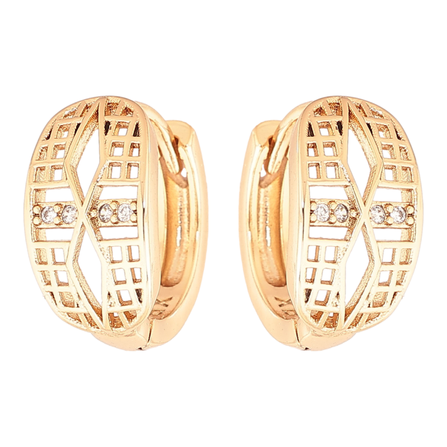 Серьги Xuping Позолота 18K колечки Резной узор с кристаллами фото №1 Серьги Xuping Позолота 18K колечки Резной узор с кристаллами фото №1