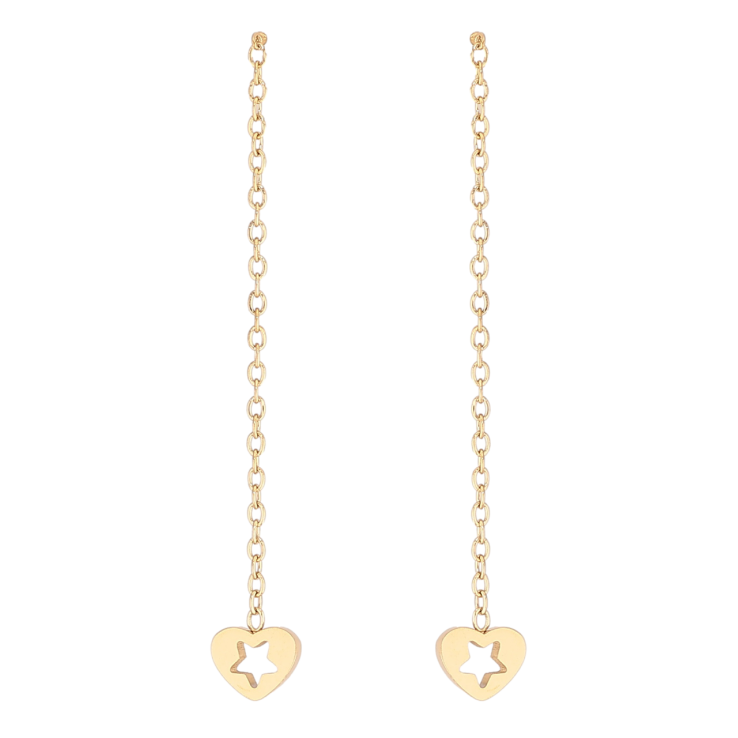 Серьги Xuping TTM Stainless Steel цвет 14К пусеты Подвески сердечки с узором звездочки фото №2